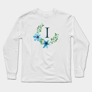 Floral Monogram I Pretty Blue Flowers Long Sleeve T-Shirt